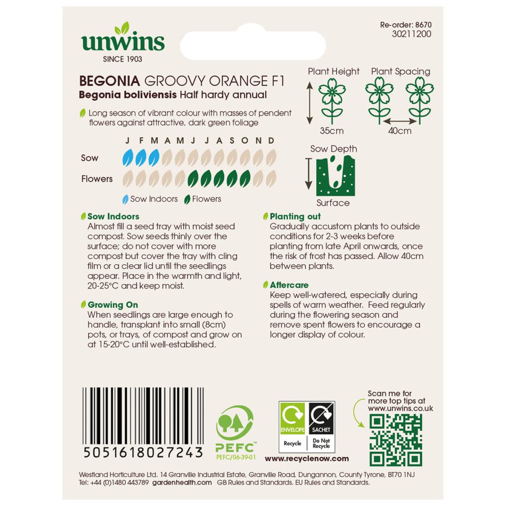 Unwins Begonia Groovy Orange F1 Seeds 5051618027243 2